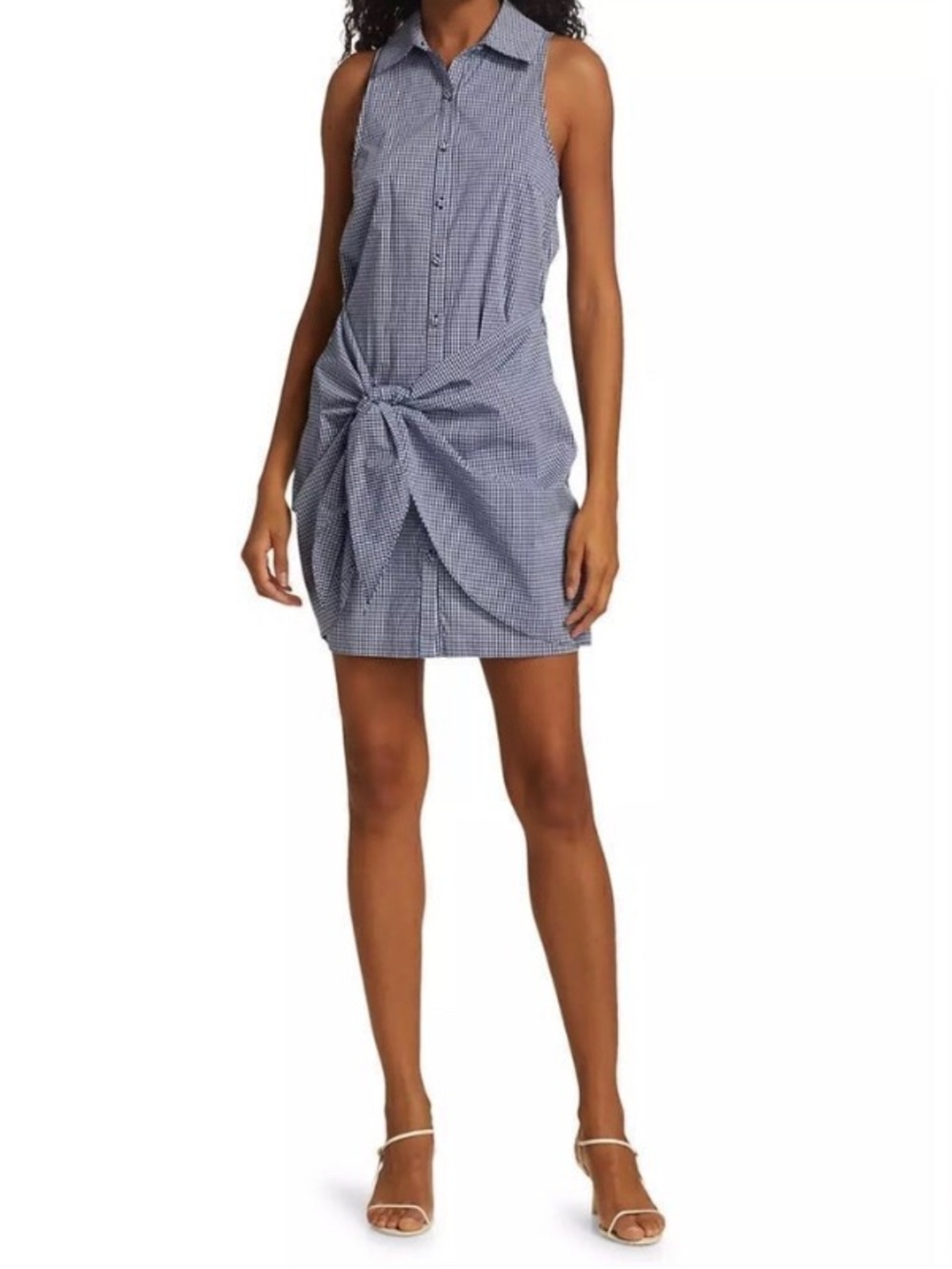 Cinq à Sept Gaby knotted gingham cotton-blend poplin shirt dress